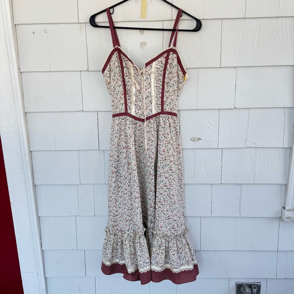 Vintage Gunne Sax by Jessica Prairie Dress and Jacket Set Cream Floral size 9